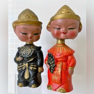 Vintage Commadore Japan Bobble-head Boy & Girl Salt & Pepper shakers